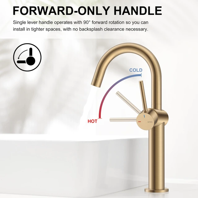 Alt view image 4 of 7 - Champagne Bronze Vessel Sink Faucet, 1 Handle Tall Bathroom Faucet Vessel Bowl Faucet with Pop Up Drain & Supply Lines, Lead-Free cUPC & NSF Certified, 1 Hole Faucet for Vanity RV Restroom