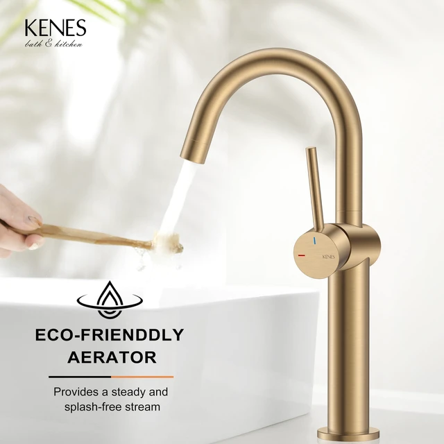 Alt view image 5 of 7 - Champagne Bronze Vessel Sink Faucet, 1 Handle Tall Bathroom Faucet Vessel Bowl Faucet with Pop Up Drain & Supply Lines, Lead-Free cUPC & NSF Certified, 1 Hole Faucet for Vanity RV Restroom