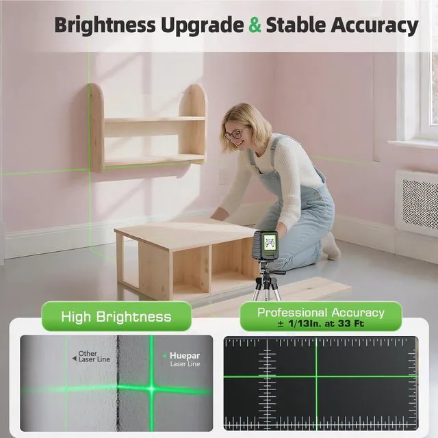 Alt view image 4 of 7 - Laser Level and 40in Tripod, 150°/150Ft Laser Level with Pulse Mode Self Leveling Lazer Leveler Tool Switchable Green Cross Line for Picture Hanging, Tile, DIY / Construction Project