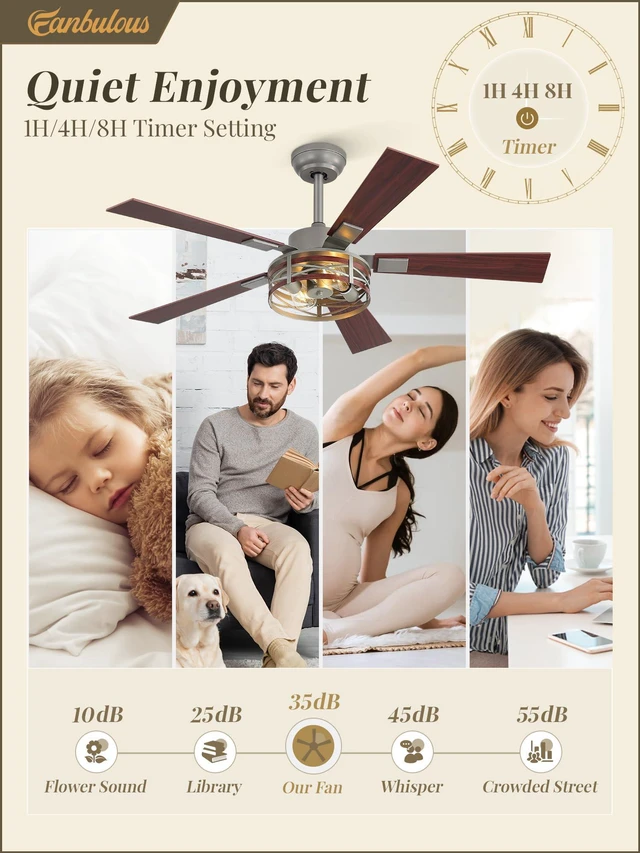 Alt view image 4 of 7 - Farmhouse Ceiling Fans with Light, 48" Caged Fan, Quiet DC Motor 6-Speed Adjustable, Remote Reversible, 5 Dual Finish Blades, Rustic Ceiling FanBrushed Nickel