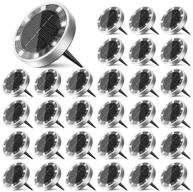 Main image of 30 Solar Lights Outdoor Waterproof, 8 LED Solar Ground Lights Flat Solar Disc Light Landscape Lighting for Pathway Garden Yard Walkway Driveway Lawn, Cool White