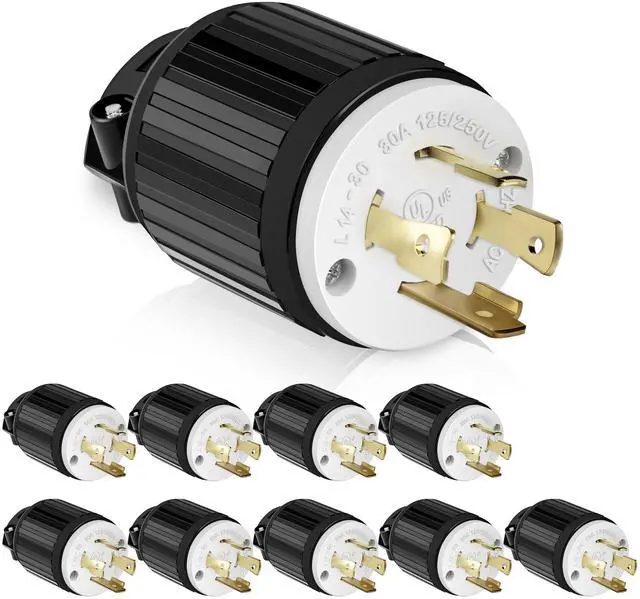 Main image of NEMA L14-30P Locking Plug for Generator, Black, 10-Pack 30A 125/250V, 3-Pole 4-Wire Grounding, Industrial Grade heavy duty, Twist Lock Male Plug, UL Listed