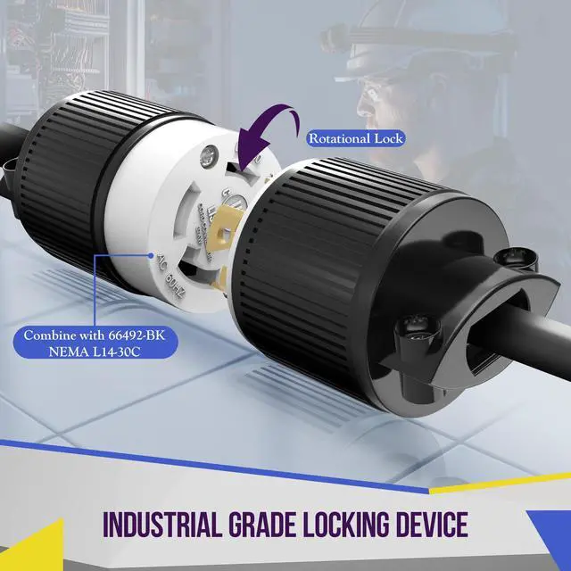 Alt view image 4 of 7 - NEMA L14-30P Locking Plug for Generator, Black, 10-Pack 30A 125/250V, 3-Pole 4-Wire Grounding, Industrial Grade heavy duty, Twist Lock Male Plug, UL Listed