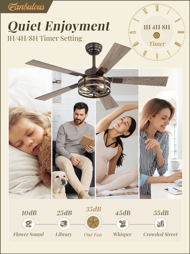 Alt view image 4 of 7 - 48" Farmhouse Ceiling Fans with Light & Remote, 6-Speed Caged Quiet and Reversible, Dual Finish 5 Blades, Rustic for Bedroom and Living Room, Oil Bronze