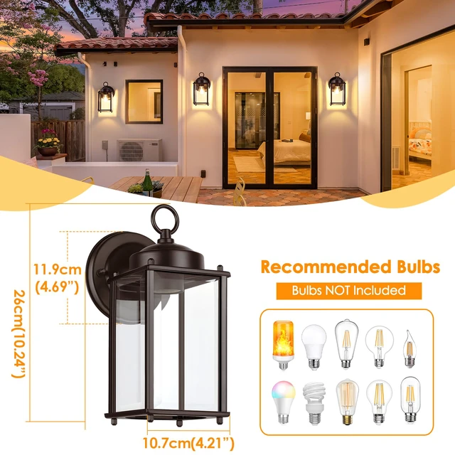 Alt view image 2 of 7 - Outdoor Wall Lantern, Exterior Waterproof Wall Sconce Light Fixtures, Dark Chocolate Front Door Lighting, Anti-Rust Porch Lamp, 2 Pack