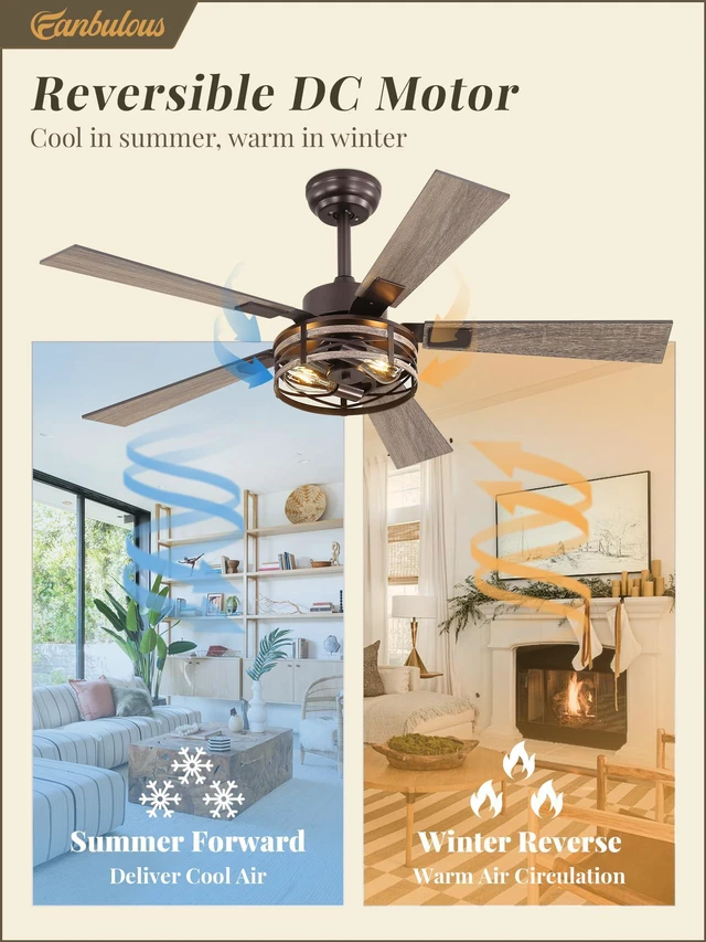 Alt view image 6 of 7 - 48" Farmhouse Ceiling Fans with Light & Remote, 6-Speed Caged Quiet and Reversible, Dual Finish 5 Blades, Rustic for Bedroom and Living Room, Oil Bronze