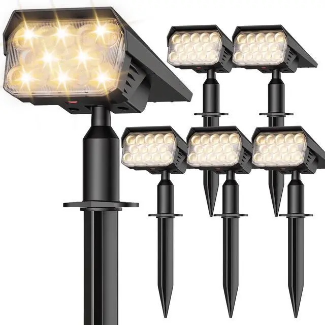 Main image of Solar Lights Outdoor Waterproof IP65, 56 LED 3 Lighting Modes Solar Spot Lights Outdoor, Solar Powered Landscape Lighting for Yard Pathway Garden, 6 Pack (Warm White)