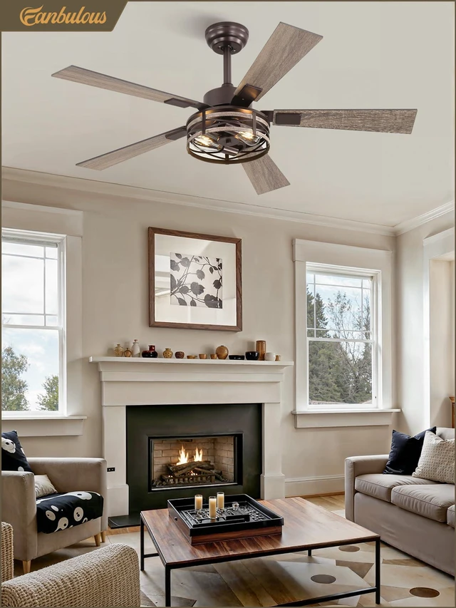 Alt view image 7 of 7 - 48" Farmhouse Ceiling Fans with Light & Remote, 6-Speed Caged Quiet and Reversible, Dual Finish 5 Blades, Rustic for Bedroom and Living Room, Oil Bronze