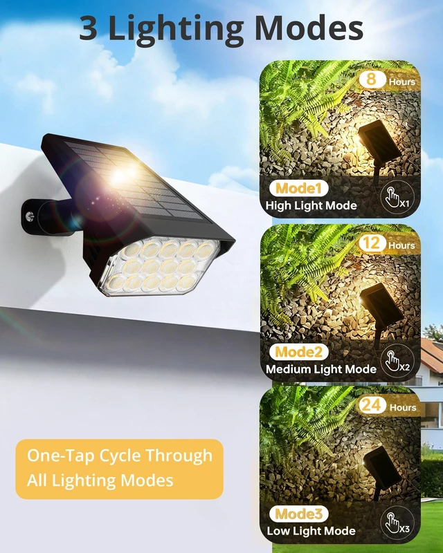Alt view image 3 of 7 - Solar Lights Outdoor Waterproof IP65, 56 LED 3 Lighting Modes Solar Spot Lights Outdoor, Solar Powered Landscape Lighting for Yard Pathway Garden, 6 Pack (Warm White)