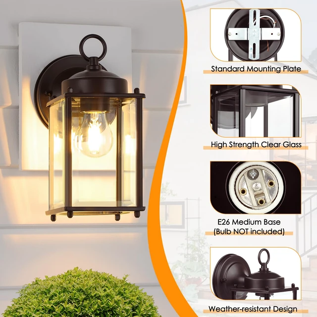 Alt view image 4 of 7 - Outdoor Wall Lantern, Exterior Waterproof Wall Sconce Light Fixtures, Dark Chocolate Front Door Lighting, Anti-Rust Porch Lamp, 2 Pack