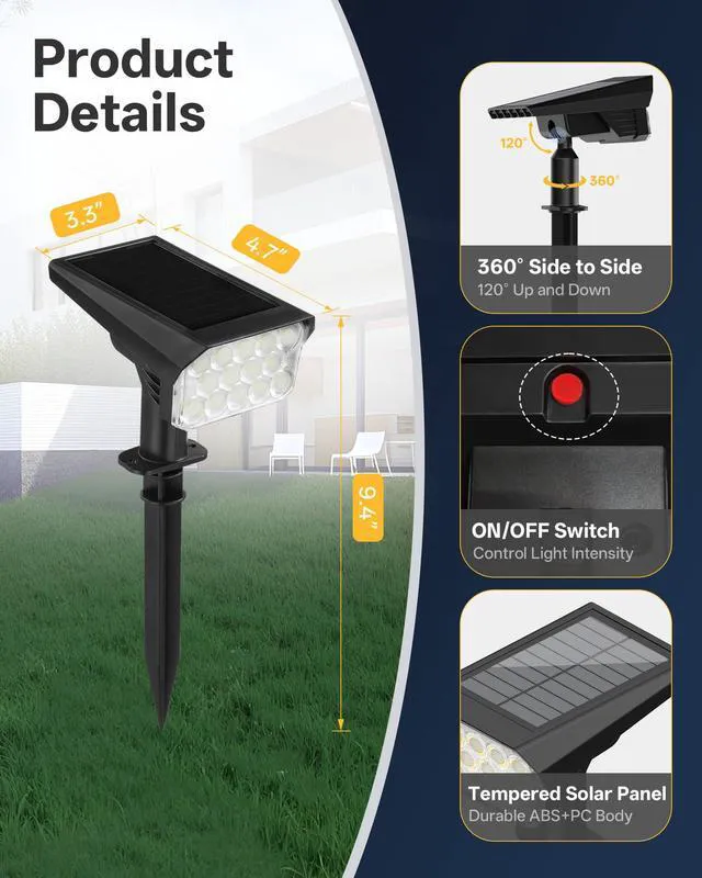 Alt view image 5 of 7 - Solar Lights Outdoor Waterproof IP65, 56 LED 3 Lighting Modes Solar Spot Lights Outdoor, Solar Powered Landscape Lighting for Yard Pathway Garden, 6 Pack (Warm White)