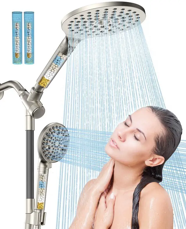 Main image of 21-Setting Dual Filtered Handheld Shower Head Combo, Brushed Nickle Upgraded High Pressure Rainfall Showerhead Set with Filter, Power Wash, Removes 99% Chlorine, Improves Skin Hair Condition