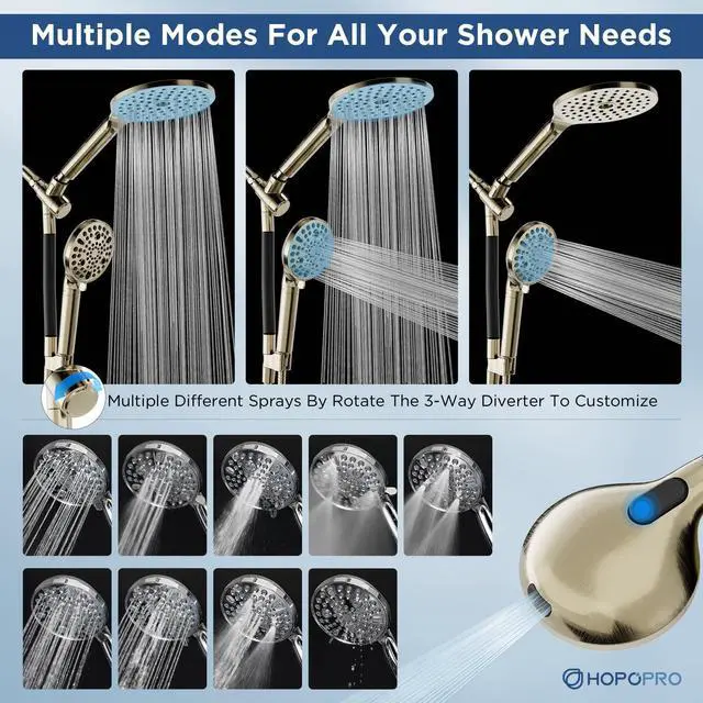 Alt view image 4 of 6 - 21-Setting Dual Filtered Handheld Shower Head Combo, Brushed Nickle Upgraded High Pressure Rainfall Showerhead Set with Filter, Power Wash, Removes 99% Chlorine, Improves Skin Hair Condition