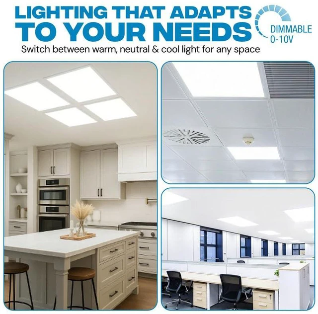 Alt view image 2 of 7 - 2x2 LED Light Flat Panel, 30-72W, 5 CCT 3K|3.5k|4K|5K|6.5K, Dimmable Recessed Drop Ceiling Lights, 3750/5000/6250/7500/9000 Lumen, Lay in Fixture for Commercial (2x2 FT LED - 4 Pack)