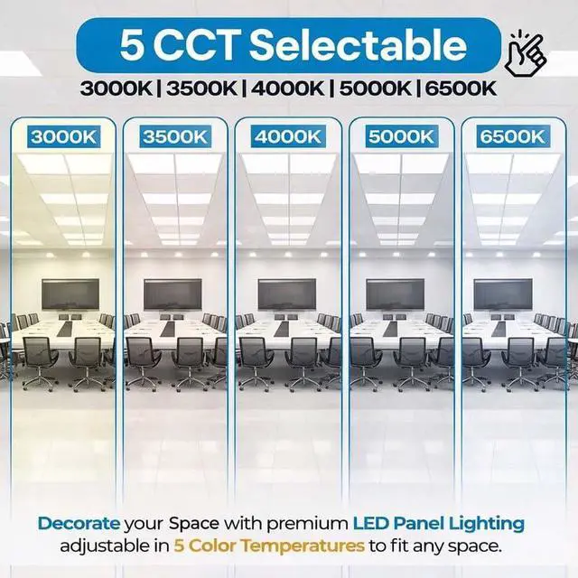 Alt view image 5 of 7 - 2x2 LED Light Flat Panel, 30-72W, 5 CCT 3K|3.5k|4K|5K|6.5K, Dimmable Recessed Drop Ceiling Lights, 3750/5000/6250/7500/9000 Lumen, Lay in Fixture for Commercial (2x2 FT LED - 4 Pack)