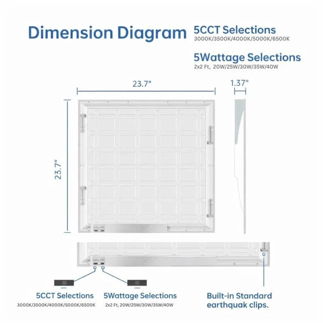 Alt view image 6 of 7 - 2x2 LED Light Flat Panel, 30-72W, 5 CCT 3K|3.5k|4K|5K|6.5K, Dimmable Recessed Drop Ceiling Lights, 3750/5000/6250/7500/9000 Lumen, Lay in Fixture for Commercial (2x2 FT LED - 4 Pack)