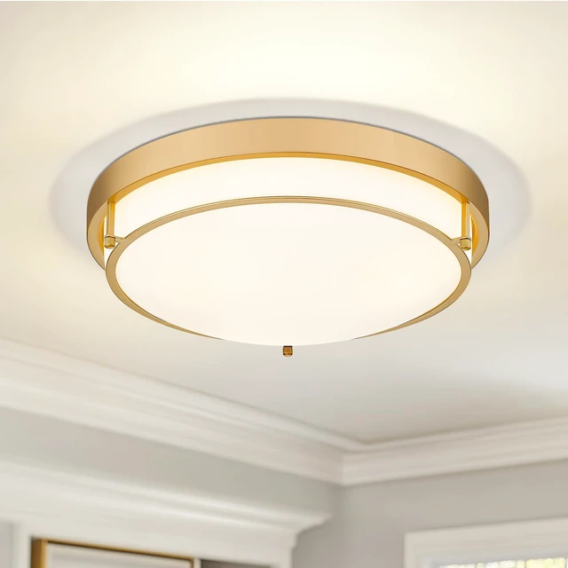 Main image of 16 Inch Flush Mount Ceiling Light,White Frosted Glass,Brass Gold 3 E26 sockets,Close to Ceiling Light for bedroom,hallway,kitchen,entryway
