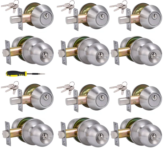 Main image of (6Sets) All Keyed Same Entry Door Knob and Single Cylinder Deadbolt Combo Set, Satin Nickel Exterior Door Knobs with Lock and Keys for Entrance and Front Door