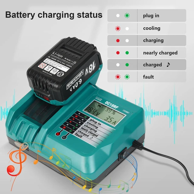 Alt view image 7 of 7 - 2 Pack 18V 6.0Ah Battery with DC18RC Charger Replace for Makita Batteries Long runtime,LCD display with cooling fan USB port charger,stable performance,safety protection,compatible with Makita tools