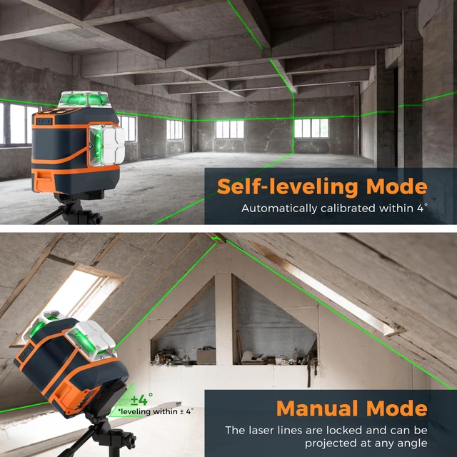 Alt view image 5 of 7 - Laser Level 3x360° Self Leveling for Construction & Picture Hanging 3D High Brightness Green Lazer Leveler Tool, 2 Rechargeable Batteries, Remote Control, Magnetic Bracket for DIY&Home Projects