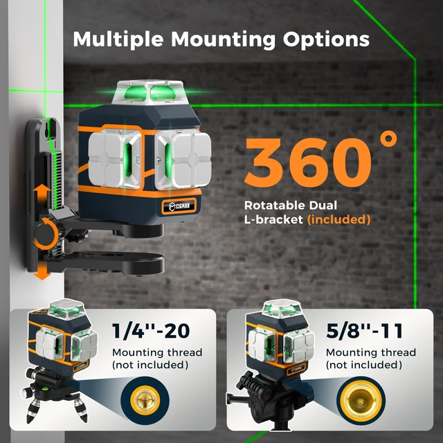 Alt view image 6 of 7 - Laser Level 3x360° Self Leveling for Construction & Picture Hanging 3D High Brightness Green Lazer Leveler Tool, 2 Rechargeable Batteries, Remote Control, Magnetic Bracket for DIY&Home Projects