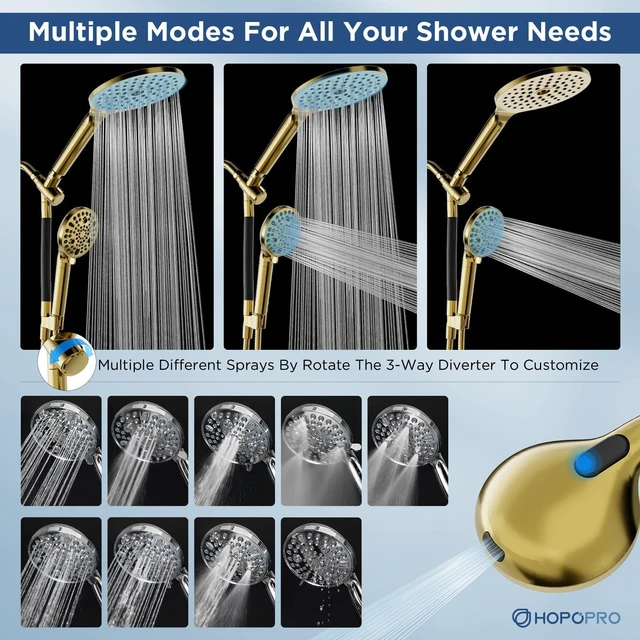Alt view image 4 of 6 - 21-Setting Dual Filtered Handheld Shower Heads Combo, Modern Gold Upgraded High Pressure Rainfall Showerhead Set with Filter, Power Wash, Removes 99% Chlorine, Improves Skin Hair Condition
