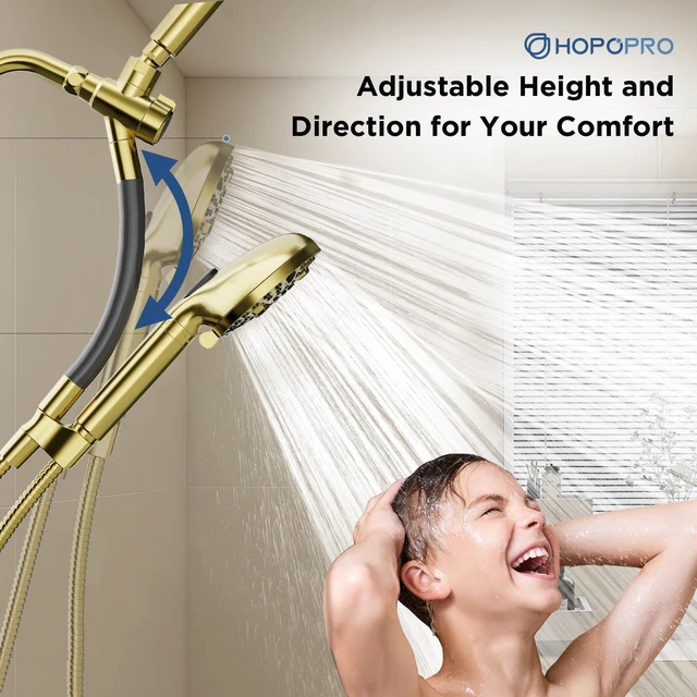 Alt view image 6 of 6 - 21-Setting Dual Filtered Handheld Shower Heads Combo, Modern Gold Upgraded High Pressure Rainfall Showerhead Set with Filter, Power Wash, Removes 99% Chlorine, Improves Skin Hair Condition