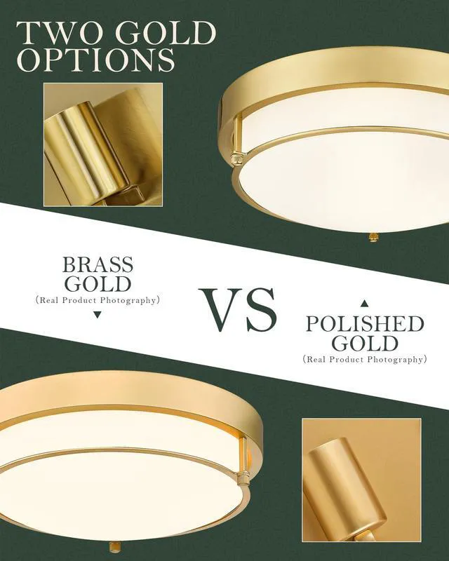 Alt view image 2 of 7 - 16 Inch Flush Mount Ceiling Light,White Frosted Glass,Brass Gold 3 E26 sockets,Close to Ceiling Light for bedroom,hallway,kitchen,entryway