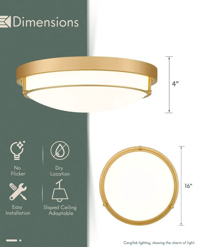Alt view image 5 of 7 - 16 Inch Flush Mount Ceiling Light,White Frosted Glass,Brass Gold 3 E26 sockets,Close to Ceiling Light for bedroom,hallway,kitchen,entryway