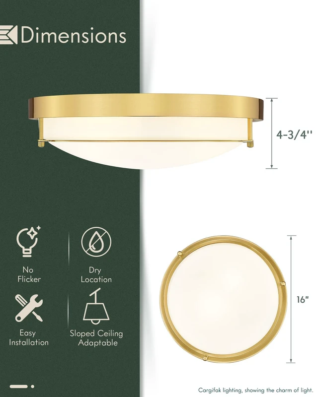 Alt view image 3 of 7 - 16 Inch Flush Mount Ceiling Light,White Frosted Glass,Gold Polished Gold,3 E26 sockets,Close to Ceiling Light for bedroom,hallway,kitchen,entryway
