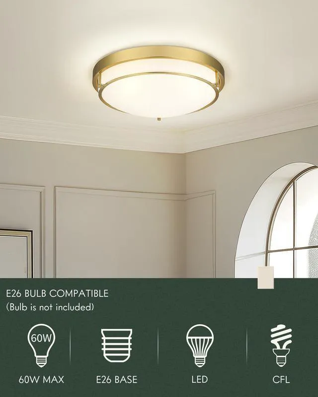 Alt view image 6 of 7 - 16 Inch Flush Mount Ceiling Light,White Frosted Glass,Gold Polished Gold,3 E26 sockets,Close to Ceiling Light for bedroom,hallway,kitchen,entryway