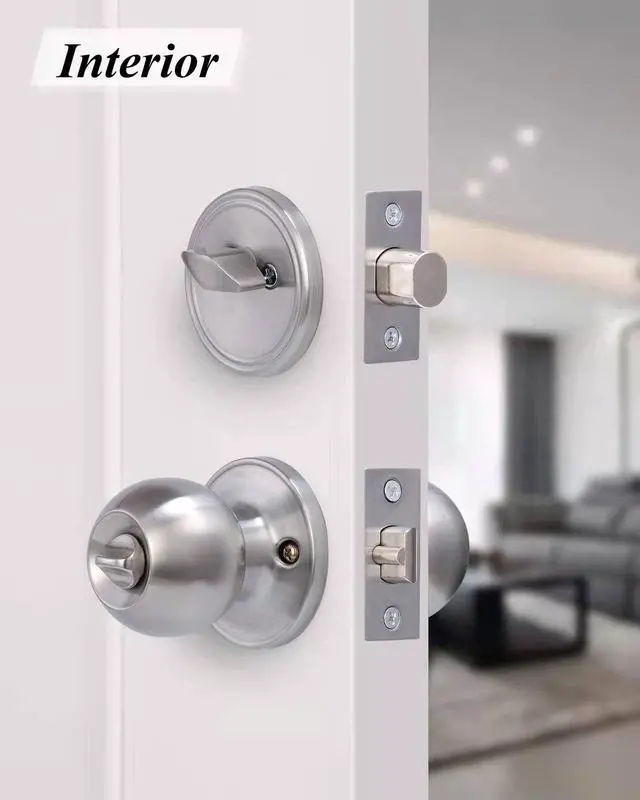 Alt view image 4 of 7 - (6Sets) All Keyed Same Entry Door Knob and Single Cylinder Deadbolt Combo Set, Satin Nickel Exterior Door Knobs with Lock and Keys for Entrance and Front Door
