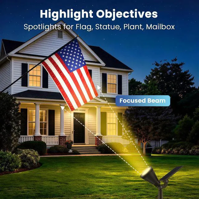 Alt view image 2 of 7 - 8 Pack Solar Spot Lights Outdoor Waterproof with Focus Beam Solar SpotLights for Flag Tree, 2 Lighting Modes, Solar Landscape Lights for Yard Garden Lawn Pathway, Warm White