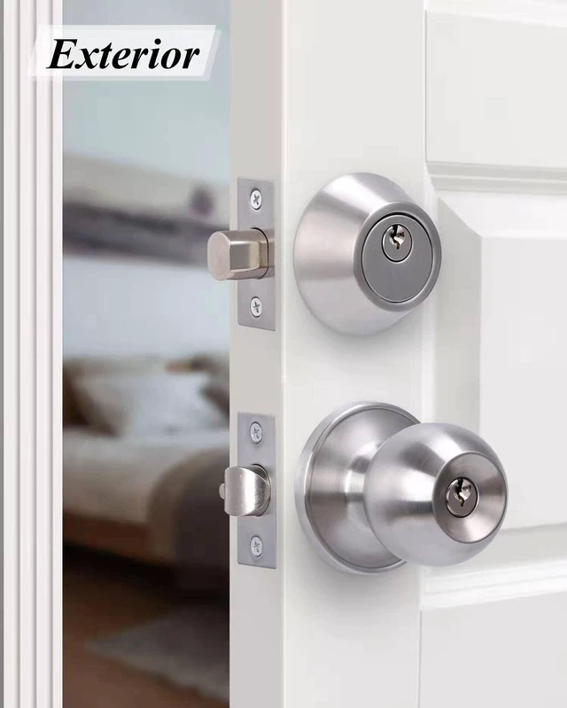 Alt view image 6 of 7 - (6Sets) All Keyed Same Entry Door Knob and Single Cylinder Deadbolt Combo Set, Satin Nickel Exterior Door Knobs with Lock and Keys for Entrance and Front Door