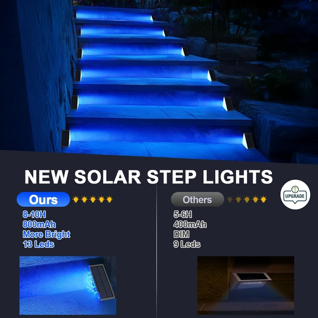 Alt view image 6 of 7 - 12 Pack Solar Stair Lights, Outdoor Step Lights with Waterproof IP67, Blue Color LED Solar Light for Outside Light Decor for Stair, Deck, Front Step, Front Porch, Patio and Backyard