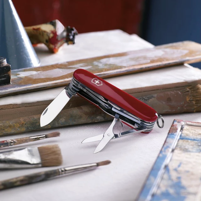 Alt view image 3 of 6 - Explorer Swiss Army Knife - 16 Function Pocket Tool - Red Swiss Made Multi-Tool with Magnifying Glass, Phillips Screwdriver, Scissors, 2 Blades, and Can Opener - 91 mm Compact Size