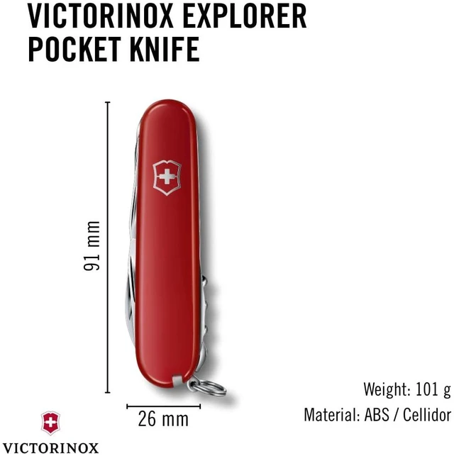 Alt view image 4 of 6 - Explorer Swiss Army Knife - 16 Function Pocket Tool - Red Swiss Made Multi-Tool with Magnifying Glass, Phillips Screwdriver, Scissors, 2 Blades, and Can Opener - 91 mm Compact Size