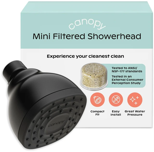 Main image of Mini Filtered Shower Head - Compact Filter for Hard Water - Black
