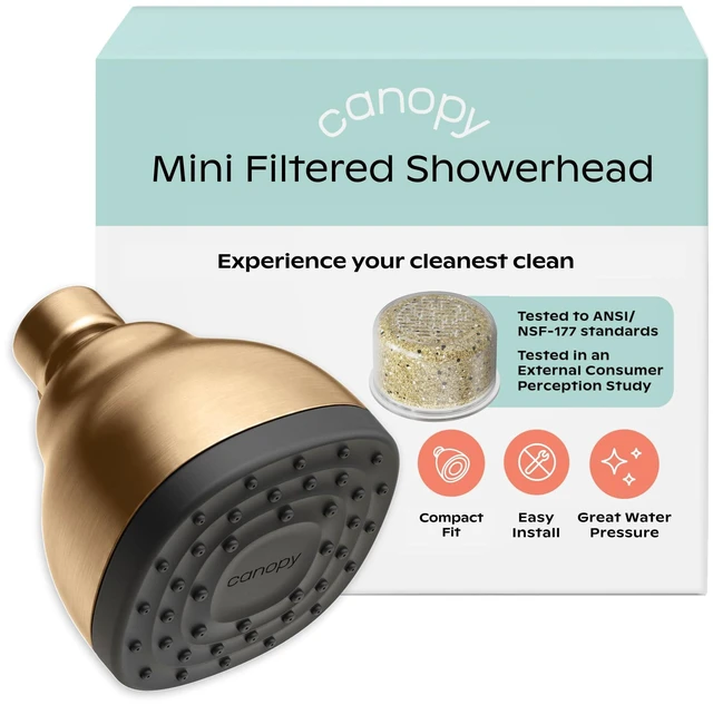 Main image of Mini Filtered Shower Head - Compact Filter for Hard Water - Brass