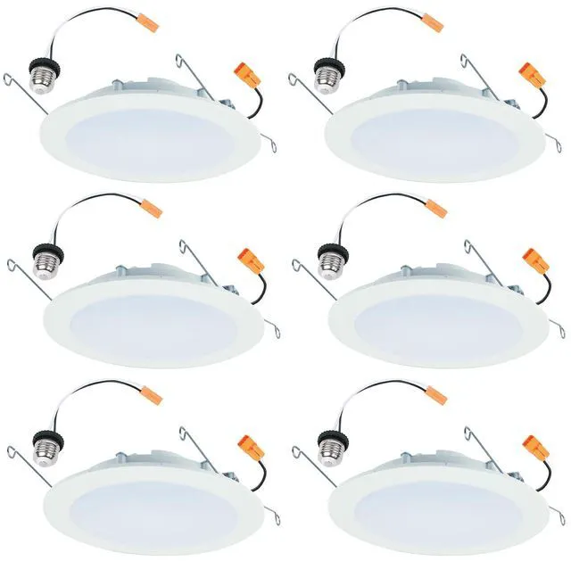 Main image of HLBT 6 inch LED Recessed Light Slim Trim Retrofit 5CCT 765lm 6PK slim disk wafer retrofit can light LED trim, wet-rated for showers and outdoor use, 2700K-5000K, Dims to 5%