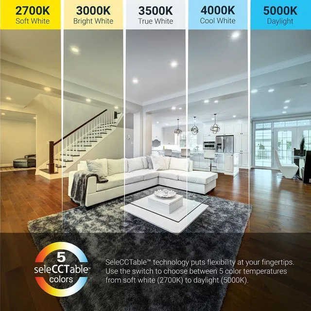 Alt view image 3 of 5 - HLBT 6 inch LED Recessed Light Slim Trim Retrofit 5CCT 765lm 6PK slim disk wafer retrofit can light LED trim, wet-rated for showers and outdoor use, 2700K-5000K, Dims to 5%