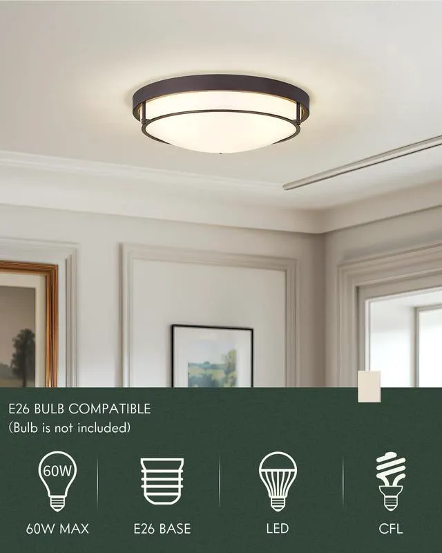 Alt view image 2 of 7 - 16 Inch Flush Mount Ceiling Light,Frosted Glass,Oil Rubbed Bronze 3 E26 sockets,Close to Ceiling Light for bedroom,hallway,kitchen,entryway