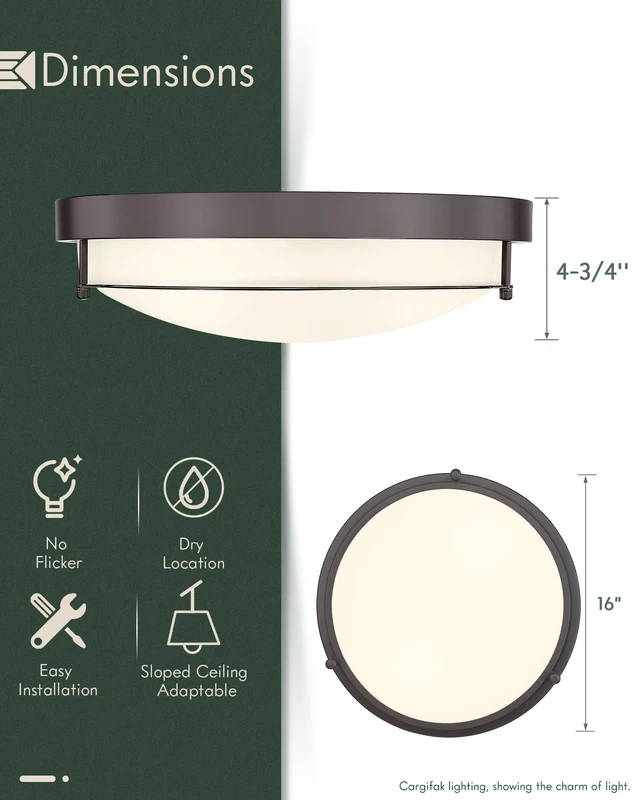 Alt view image 4 of 7 - 16 Inch Flush Mount Ceiling Light,Frosted Glass,Oil Rubbed Bronze 3 E26 sockets,Close to Ceiling Light for bedroom,hallway,kitchen,entryway
