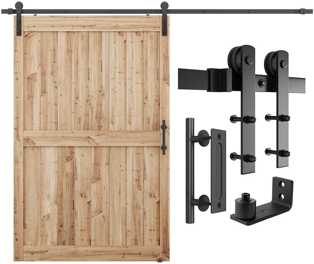 Main image of 9 FT Heavy Duty Sturdy Sliding Barn Door Hardware Kit, Black (Whole Set Includes 1x Pull Handle Set & 1x Floor Guide) Fit 50''-54" Wide Door Panel (I Shape Hanger)