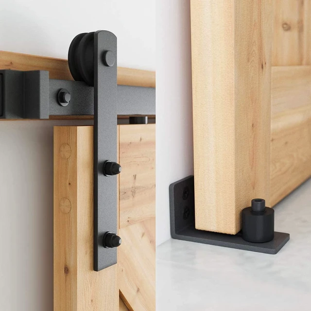 Alt view image 3 of 6 - 7 FT Heavy Duty Sturdy Sliding Barn Door Hardware Kit, Black (Whole Set Includes 1x Pull Handle Set & 1x Floor Guide) Fit 40''-42" Wide Door Panel (I Shape Hanger)
