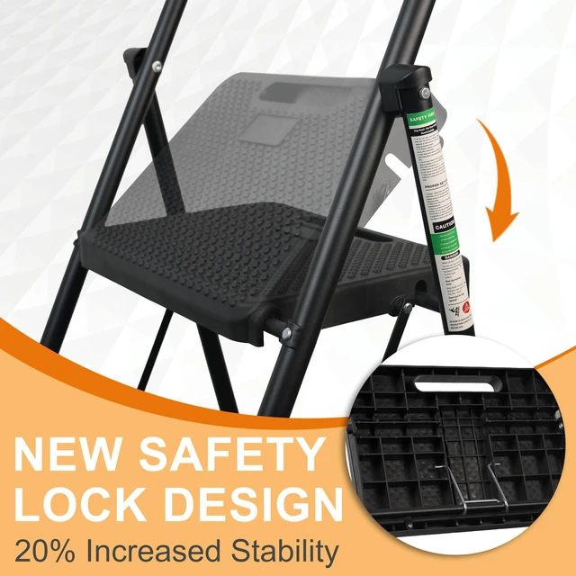Alt view image 3 of 7 - Step Ladder, Folding Steel Ladder with Handrail & Wide Pedals Wide anti-slip pedals, secure handrail, sturdy steel frame, safety lock, lightweight folding design for easy storage
