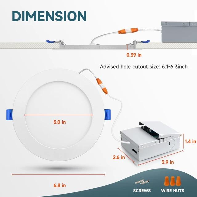 Alt view image 6 of 7 - 6 Inch 5CCT LED Recessed Ceiling Light with Junction Box, 2700K/3000K/4000K/5000K/6000K Selectable, 12W 1100Lm, Dimmable Dimmable Can-Killer Downlight, ETL& FCC, 12 Pack