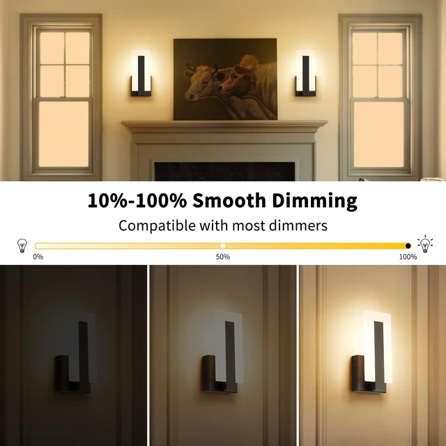 Alt view image 2 of 7 - Modern LED Wall Sconce Dimmable Wall Mounted Lamp Set of 2, Black 3000K Warm White Wall Lamp, Hardwired Bathroom Vanity Light, Indoor Wall Lights for Hallway, Bedroom, Study, Living Room