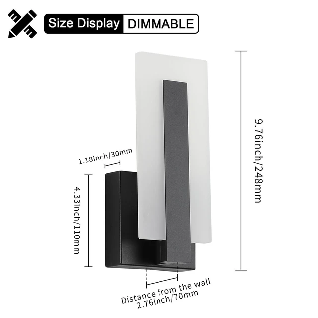 Alt view image 4 of 7 - Modern LED Wall Sconce Dimmable Wall Mounted Lamp Set of 2, Black 3000K Warm White Wall Lamp, Hardwired Bathroom Vanity Light, Indoor Wall Lights for Hallway, Bedroom, Study, Living Room