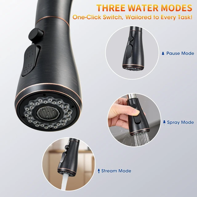 Alt view image 3 of 7 - Oil Rubbed Bronze Kitchen Faucets with Pull Down Sprayer, High Arc Single Handle Stainless Steel Kitchen Sink Faucet for 1 or 3 Hole, Ideal for Farmhouse RV Laundry Bar Camper & Commercial